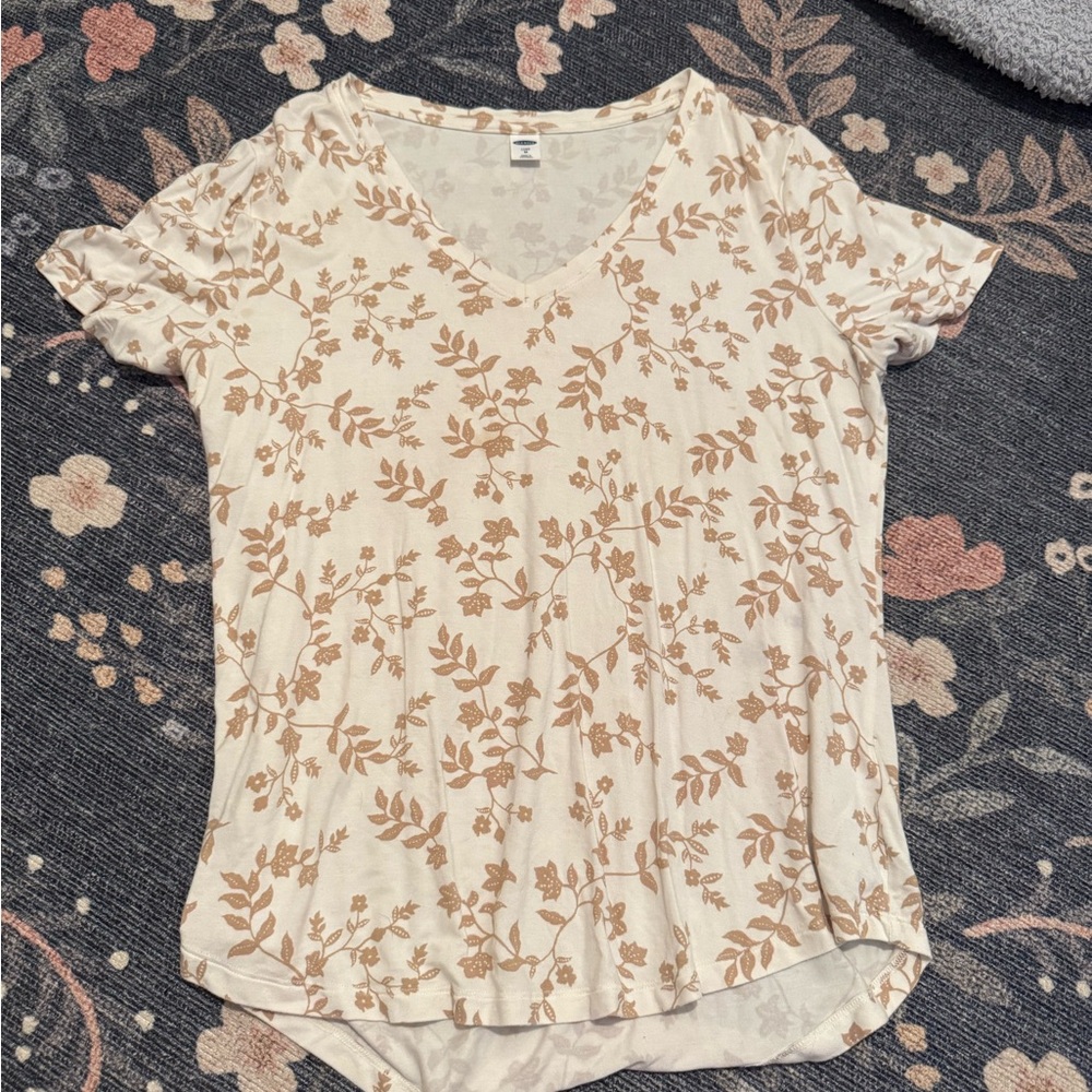 Old Navy Cream and Brown Fitted Short Sleeve T-Shirt